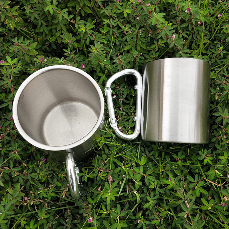 Portable Stainless Steel Cup for Camping Traveling Outdoor Cup with Handle Carabiner Climbing Backpacking Hiking Cups 200Ml