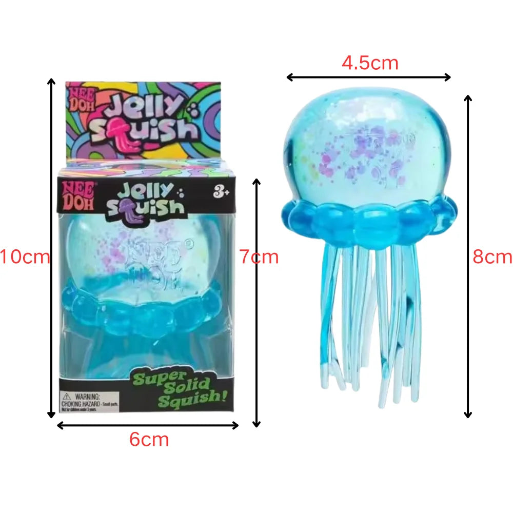 Nee Doh Jellyfish & Cube Squish Toy, Soft Jelly Squeeze Stress Relief Fidget Toy, Sensory Needoh for Kids & Adults