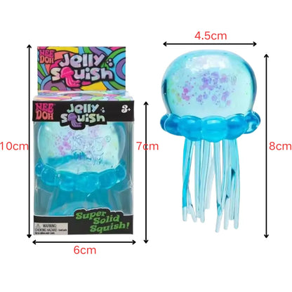 Nee Doh Jellyfish & Cube Squish Toy, Soft Jelly Squeeze Stress Relief Fidget Toy, Sensory Needoh for Kids & Adults