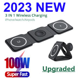 100W 3 in 1 Magnetic Wireless Charger Pad Stand for iPhone 14 13 12 Pro Max Airpods iWatch Fast Wireless Charging Dock Station