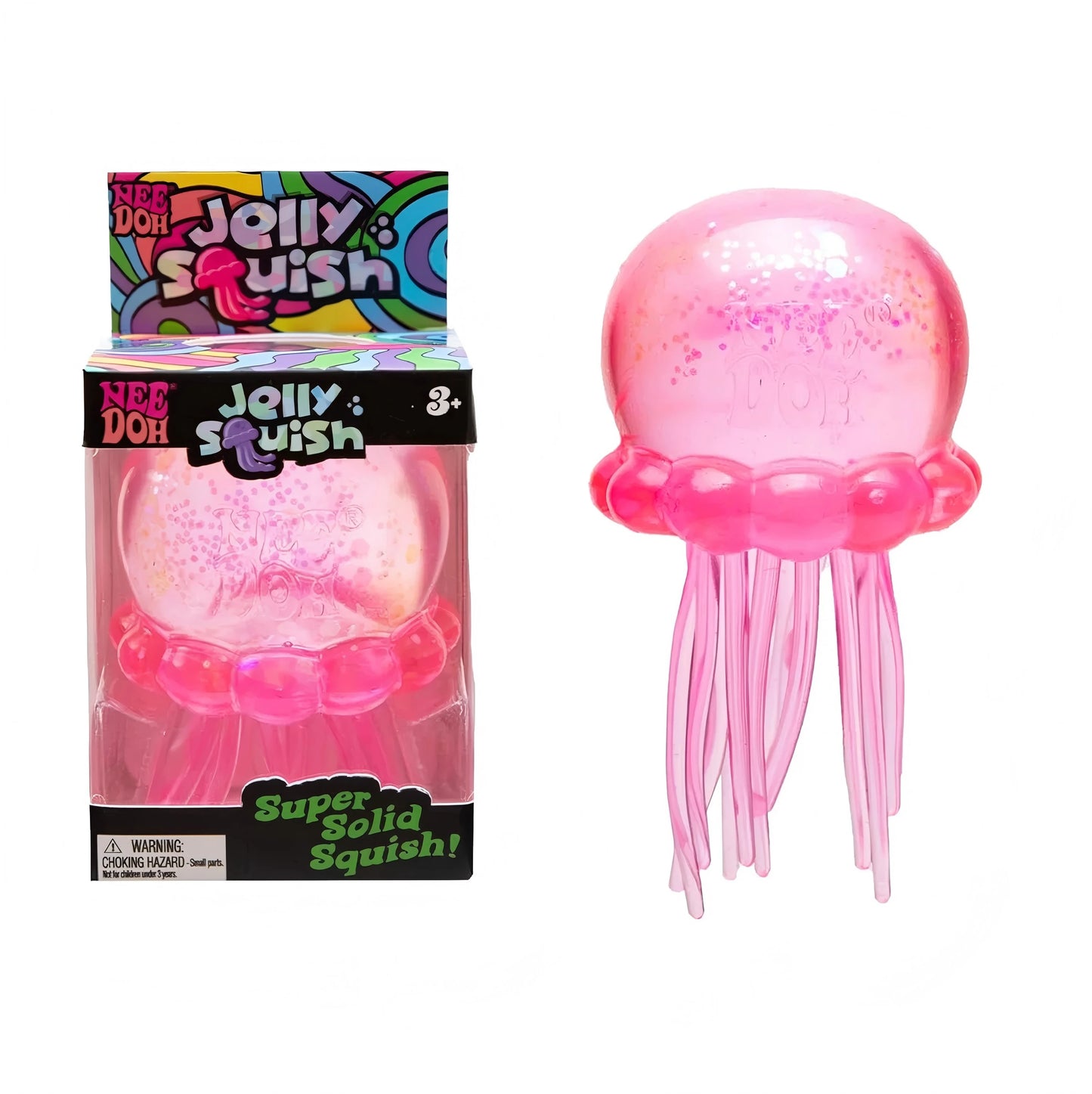 Nee Doh Jellyfish & Cube Squish Toy, Soft Jelly Squeeze Stress Relief Fidget Toy, Sensory Needoh for Kids & Adults