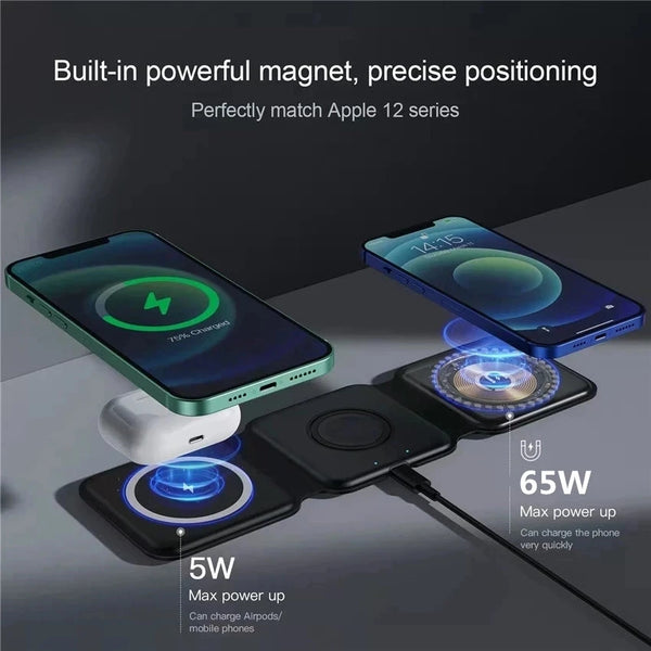 100W 3 in 1 Magnetic Wireless Charger Pad Stand for iPhone 14 13 12 Pro Max Airpods iWatch Fast Wireless Charging Dock Station