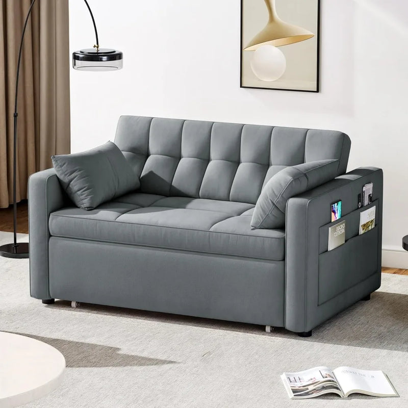 Convertible Velvet Futon: 3-in-1 Sofa Bed with Pockets