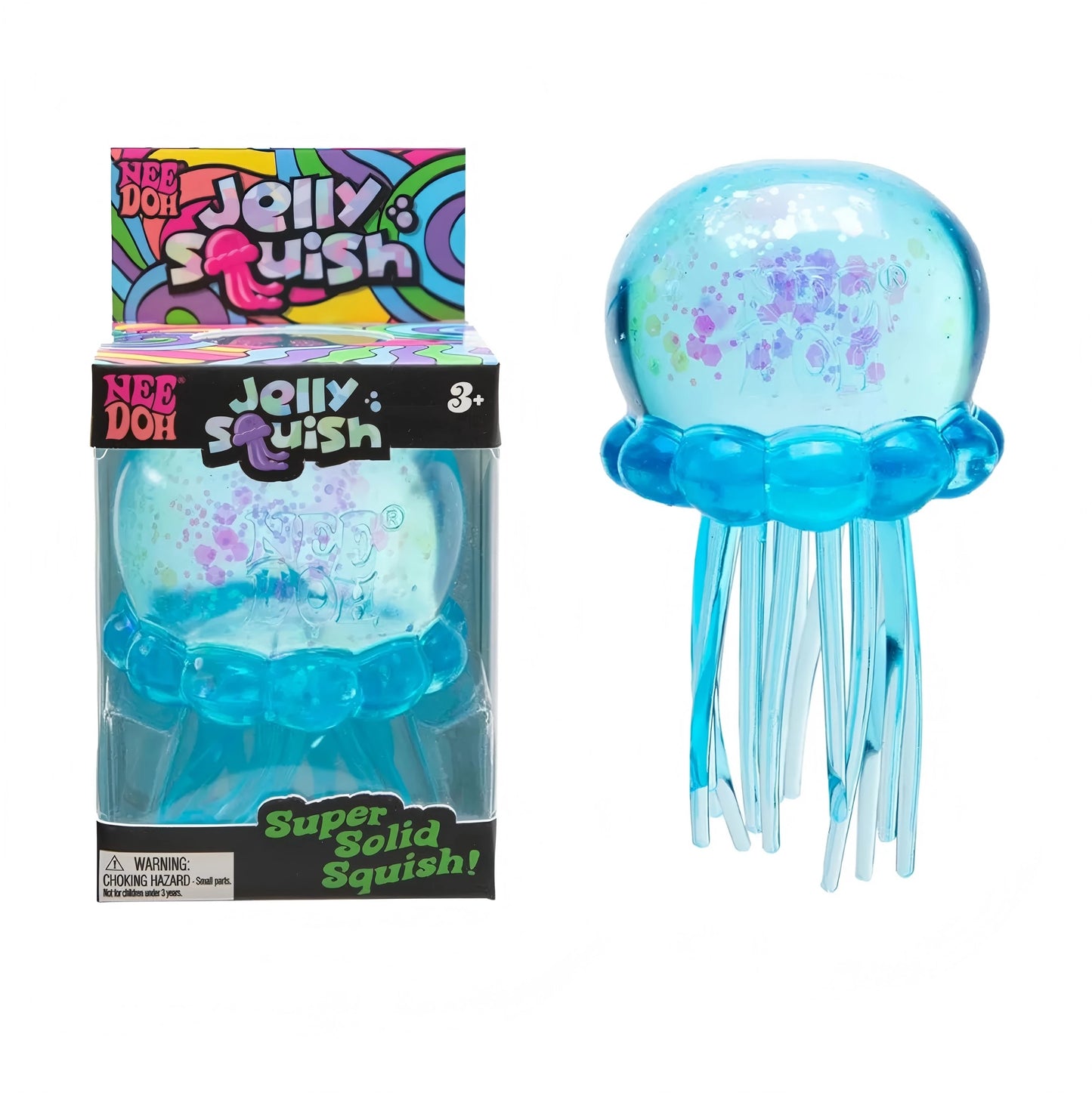 Nee Doh Jellyfish & Cube Squish Toy, Soft Jelly Squeeze Stress Relief Fidget Toy, Sensory Needoh for Kids & Adults
