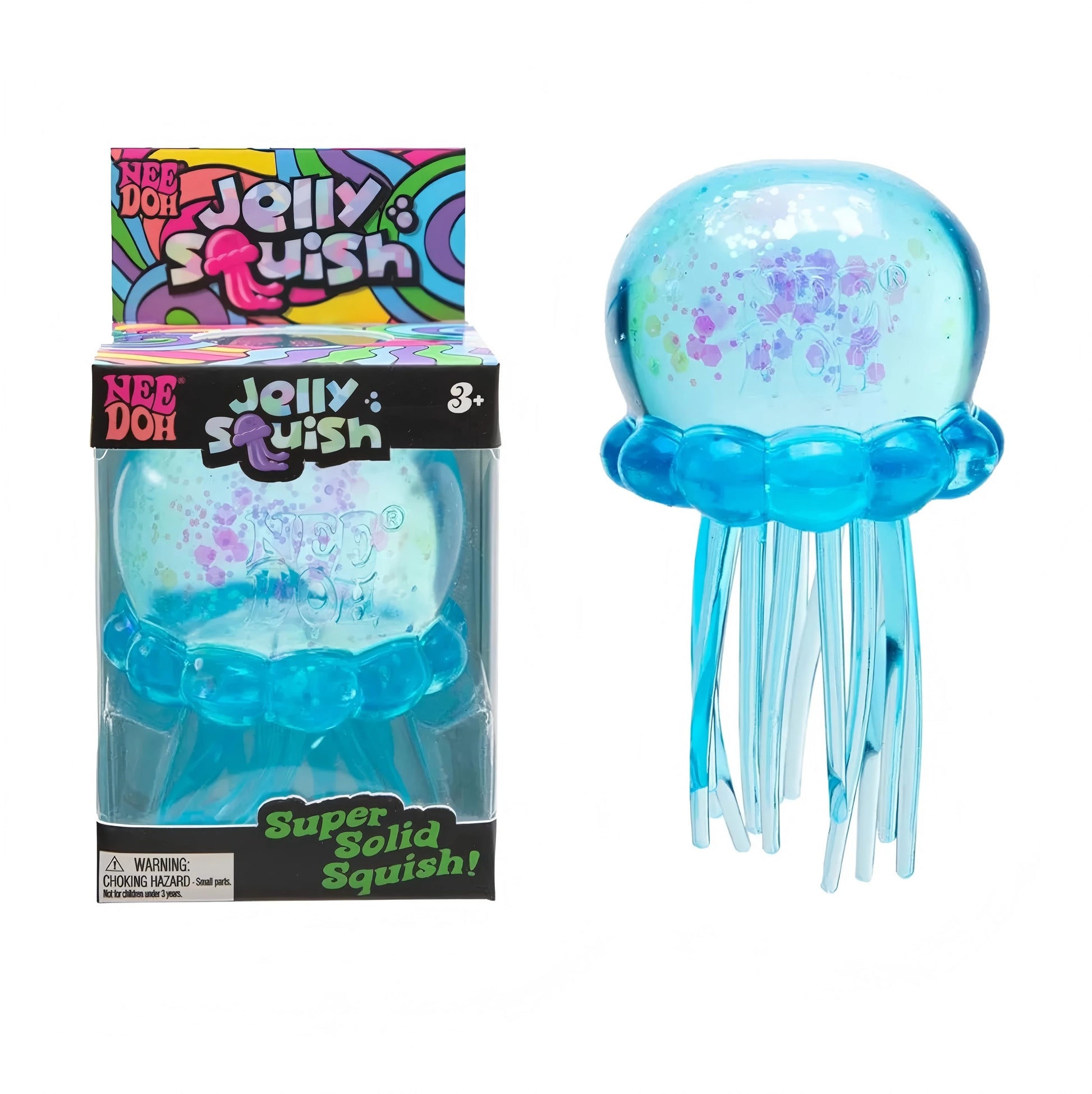 Nee Doh Jellyfish & Cube Squish Toy, Soft Jelly Squeeze Stress Relief Fidget Toy, Sensory Needoh for Kids & Adults