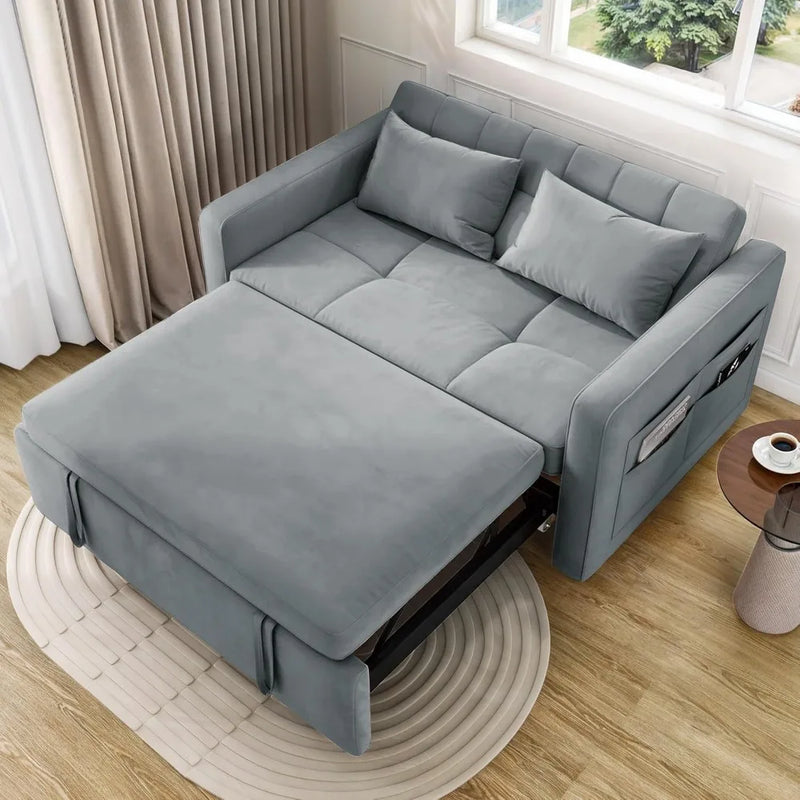 Convertible Velvet Futon: 3-in-1 Sofa Bed with Pockets