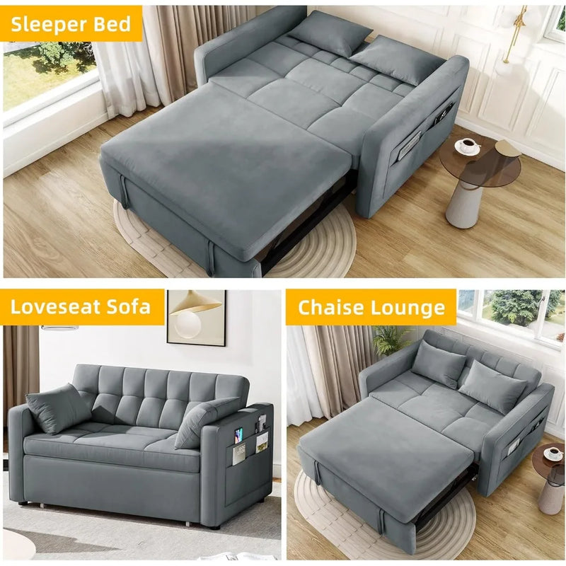 Convertible Velvet Futon: 3-in-1 Sofa Bed with Pockets