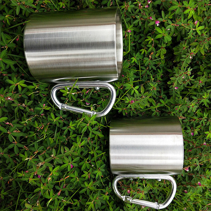 Portable Stainless Steel Cup for Camping Traveling Outdoor Cup with Handle Carabiner Climbing Backpacking Hiking Cups 200Ml