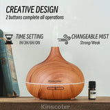 High Quality 500Ml Aromatherapy Essential Oil Diffuser Wood Grain Remote Control Ultrasonic Air Humidifier with 7 Colors Light